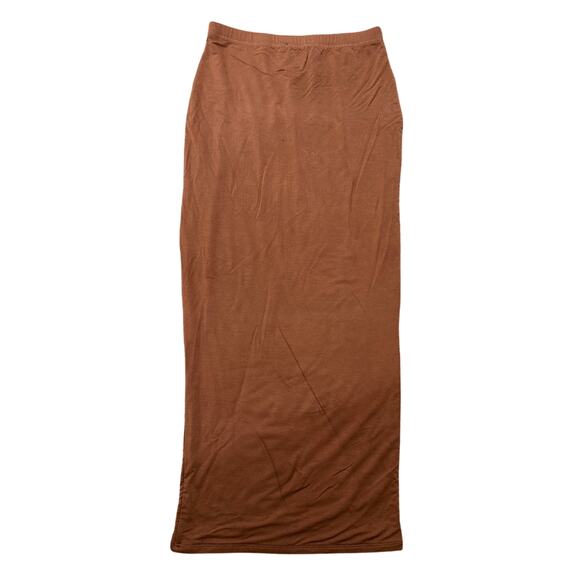 Naked Wardrobe Mocha Brown Straight Midi Bodycon Skirt Minimalist, M Like New - Picture 1 of 7